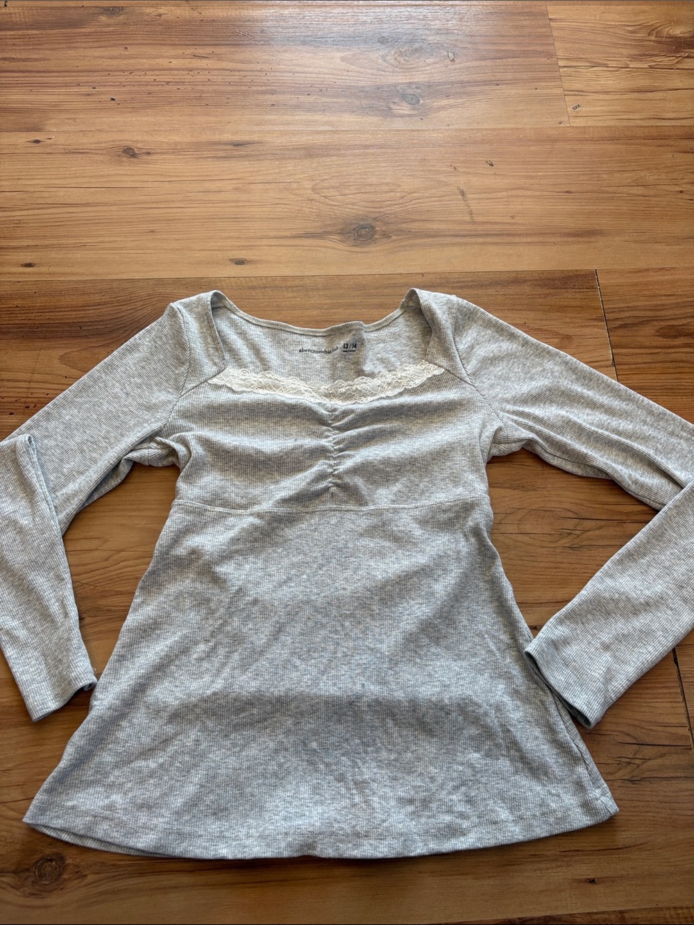 abercrombie kids Heather Gray Long Sleeve Scoop Neck Top with Lace Trim